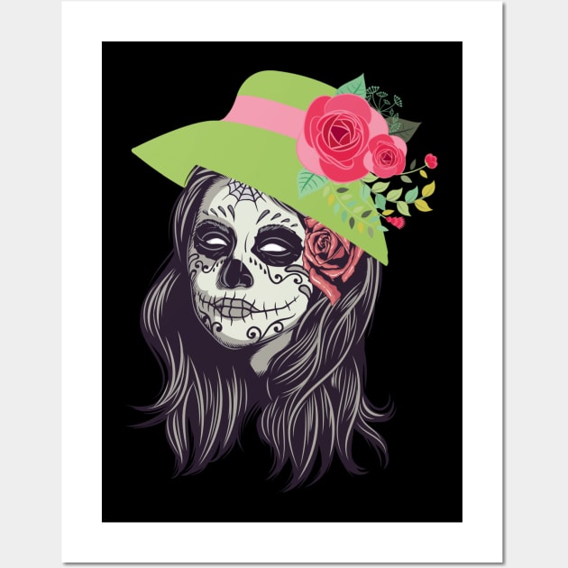 Sugar Skull Beauty Day of The Dead Girl gift Wall Art by GillTee